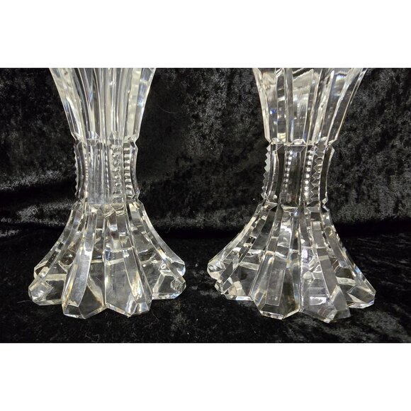 Vintage Clear Cut Crystal Salt Pepper Shakers Diamond Pattern Faceted Bases - Picture 3 of 6